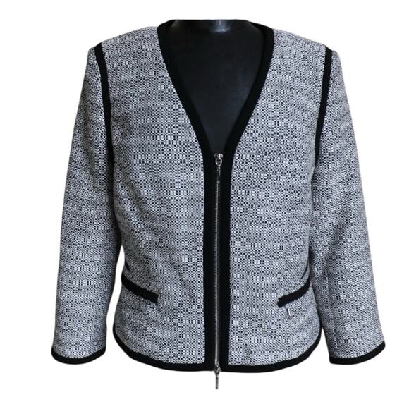 White House Black Market Tweed Moto Blazer Jacket Women's Size 6 Black & White - Picture 1 of 9